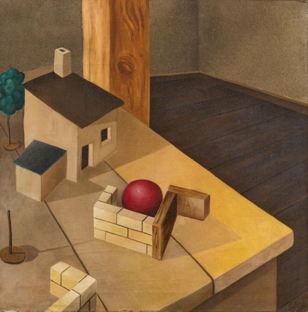 היינריך מריה דאוורינגהאוזן, טבע דומם עם כדור, 1923,שמן וחול על בד, 2×71×70.6 Heinrich Maria Davringhausen, Still-Life with a Ball, 1923, Oil and sand on canvas, 70.6×71×2 Private collection Photo: Sasa Fuis Fotografen & Van Ham Kunstauktionen, Cologne אוסף פרטי